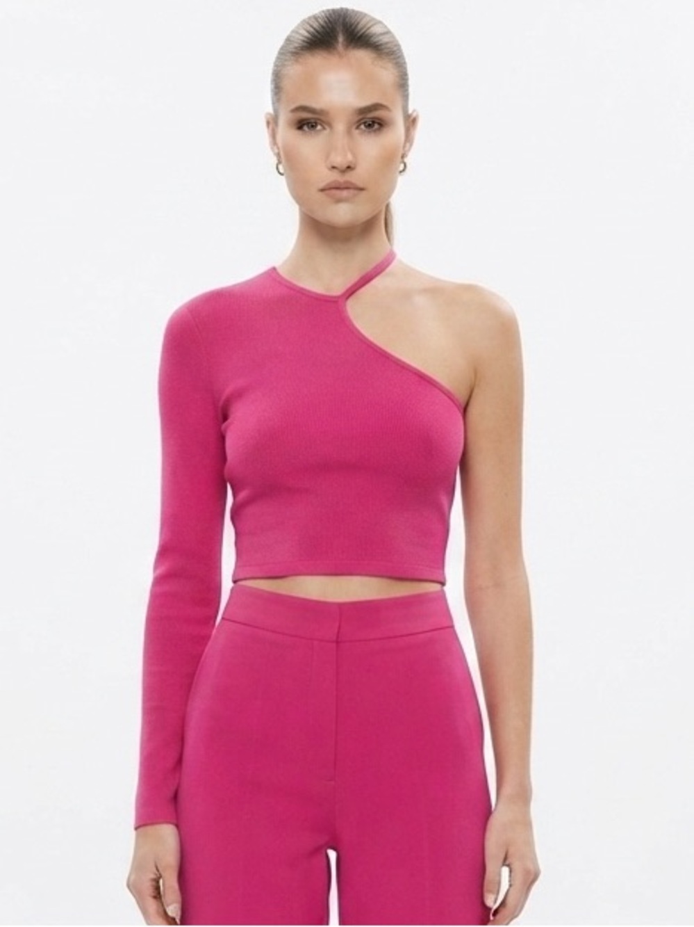 Only One-Shoulder Cutout Crop Top in Fuchsia